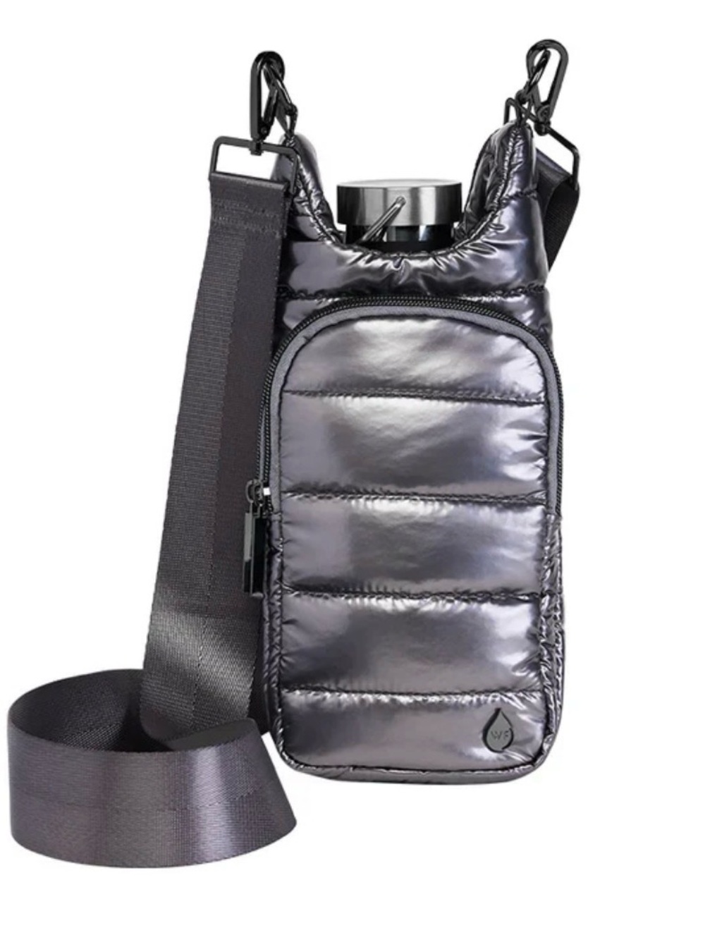 Wanderfull original hydro bag Metallic Gray Puffer Crossbody Water Bottle Sling